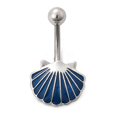 Alloy Enamel Shell Shaped Curved Barbell Belly Rings AJEW-R007-02P-1