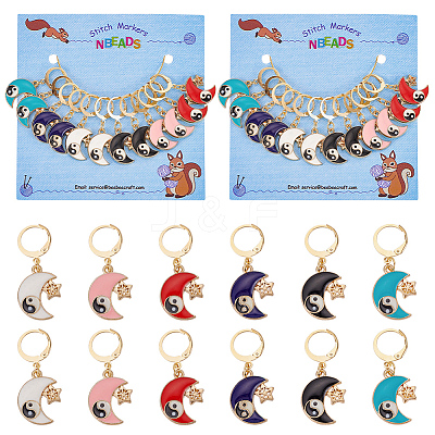 Alloy Enamel Moon with Star & Yin Yang Charm Locking Stitch Markers HJEW-PH01707-1