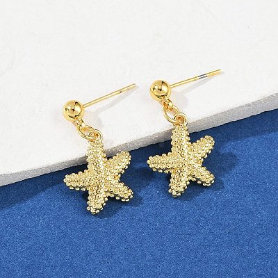 Shell Shape & Starfish & Dolphin & Fish Brass Dangle Stud Earrings EJEW-Z115-02G-1
