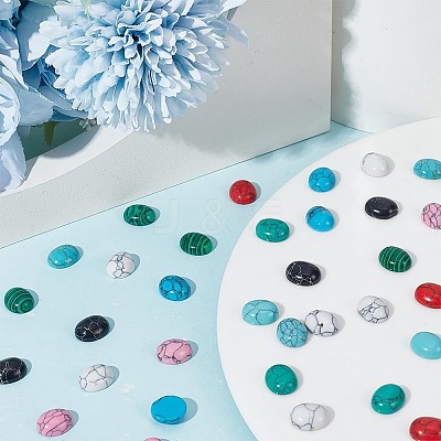 80Pcs 10 Styles Natural Howlite & Synthetic Turquoise & Synthetic Malachite Cabochons G-AR0006-05-1