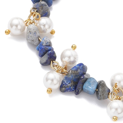 Natural Lapis Lazuli Chip Beaded Bracelets for Women BJEW-JB12301-03-1