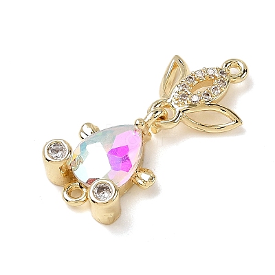 Brass Micro Pave Clear Cubic Zirconia Fish Links Connector Charms KK-K375-26G-22-1