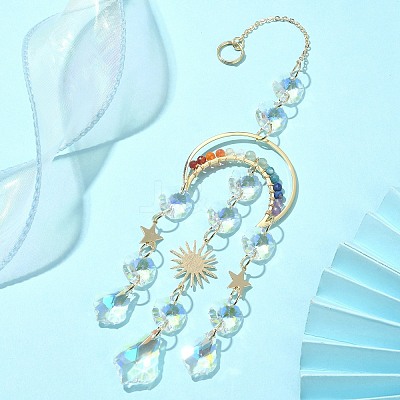 Glass Teardrop Pendant Decorations HJEW-JM01164-1
