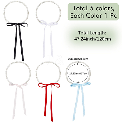 5Pcs 5 Colors ABS Plastic Pearl Round Beaded with Polyester Cord Pendant Necklaces for Women NJEW-CY0001-03-1