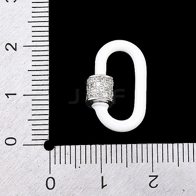 Oval Brass Micro Pave Clear Cubic Zirconia Screw Carabiner Clasps KK-B167-01A-P-1