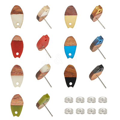 Transparent Resin & Walnut Wood Stud Earring Findings MAK-OC0001-002-1