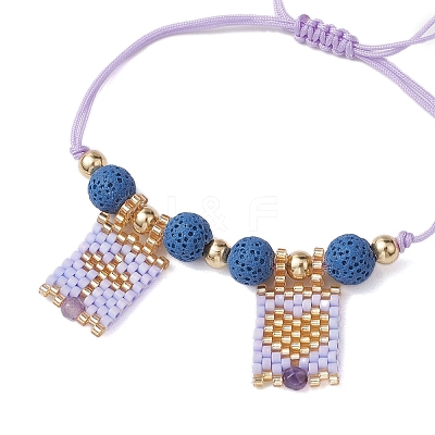 Natural Lava Rock & Natural Amethyst & Glass Seed Beaded Braided Bracelets BJEW-MZ00063-03-1