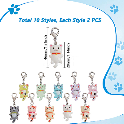 20Pcs 10 Styles Cat Resin Pendant Locking Stitch Markers HJEW-PH02142-1