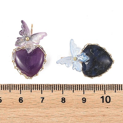 Natural Mixed Stone Wire Wrapped Pendants PALLOY-JF05991-1