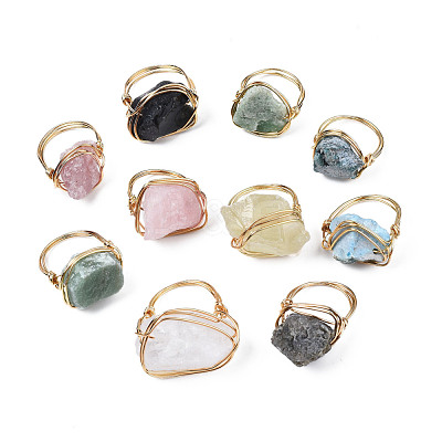 Irregular Raw Natural Gemstone Braided Finger Ring G-S359-378-1