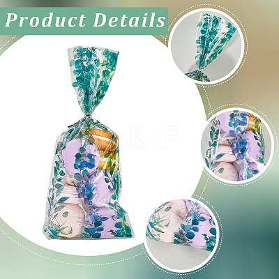 100Pcs Leaf Printed OPP Cellophane Candy Packaging Bags ABAG-GF0001-40-1