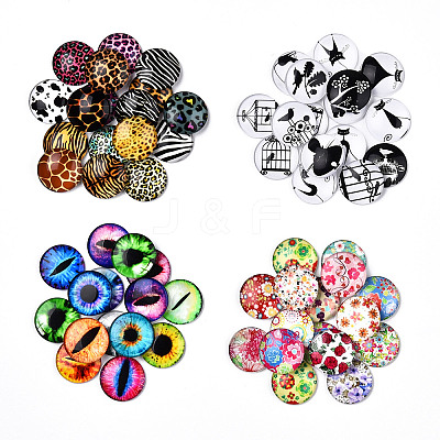 Mixed Pattern Half Round/Dome Printed Glass Cabochons GLAA-T029-16D-1