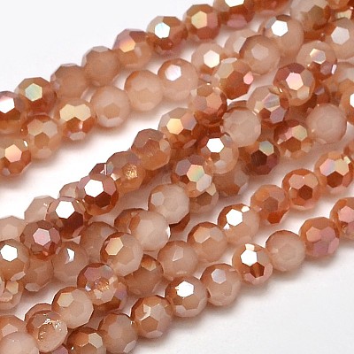 Faceted(32 Facets) Round Half Rainbow Plated Imitation Jade Electroplate Glass Beads Strands EGLA-J130-HR05-1