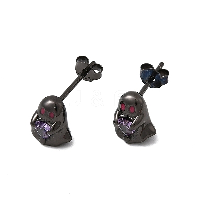 Halloween 925 Sterling Silver Cubic Zirconia Stud Earrings EJEW-P327-01B-B-1