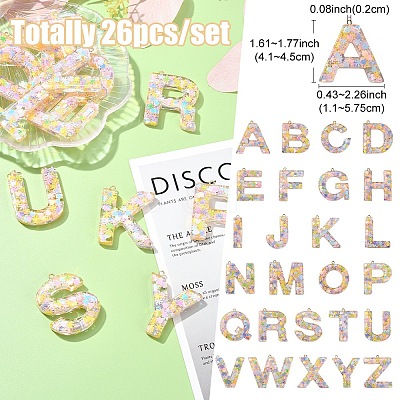 26Pcs 26 Styles Transparent Epoxy Resin Pendants CRES-YW0002-28E-1