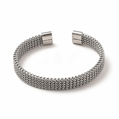 Non-Tarnish 304 Stainless Steel Mesh Chains Shape Open Cuff Bangle for Women LS-BJEW-C033-02P-1