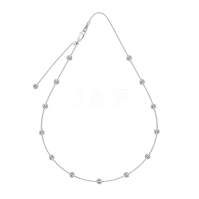 Clear Cubic Zirconia Flat Round Link 925 Sterling Silver Cable Chain Necklaces for Women NJEW-S457-09P-1