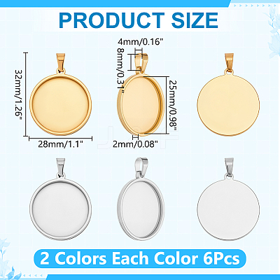 12Pcs 2 Colors 201 Stainless Steel Pendant Cabochon Settings STAS-WR0001-42-1