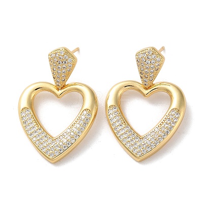 Brass Pave Cubic Zirconia Stud Earrings EJEW-M258-07G-1
