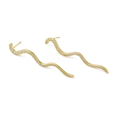 Clear Cubic Zirconia Long Wave Dangle Stud Earrings EJEW-F315-02G-1