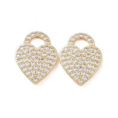 Heart Brass Micro Pave Clear Cubic Zirconia Pendants KK-G435-29G-1