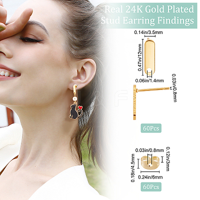 60Pcs 201 Stainless Steel Stud Earring Findings EJEW-BBC0001-05-1