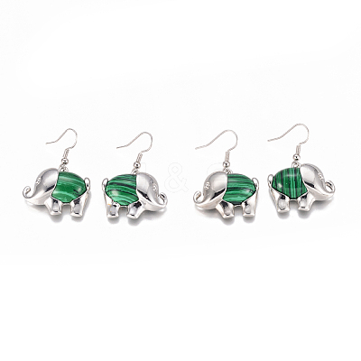 Synthetic Malachite Dangle Earrings EJEW-K080-B04-1