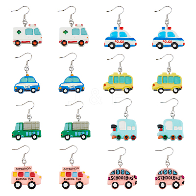 8 Pair 8 Style Resin Car Dangle Earrings with Iron Pins EJEW-AB00044-1