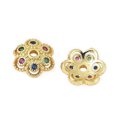 Brass Micro Pave Colorful Cubic Zirconia Bead Caps KK-V015-30G-1