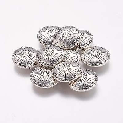 Tibetan Style Alloy Flat Round Carved Wheel Beads TIBEB-5720-AS-LF-1