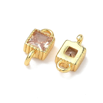 Brass Pave Cubic Zirconia Square Connector Charms KK-P348-12G-04-1