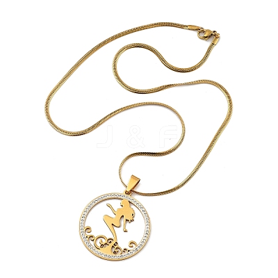 201 Stainless Steel Crystal Rhinestone Ring with Mermaid Pendant Necklaces for Women NJEW-P327-02G-1