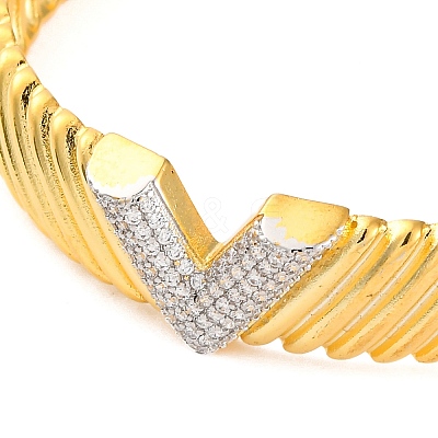 V Shape Rack Plating Brass Micro Pave Cubic Zirconia Cuff Bracelets for Women BJEW-M040-09G-1