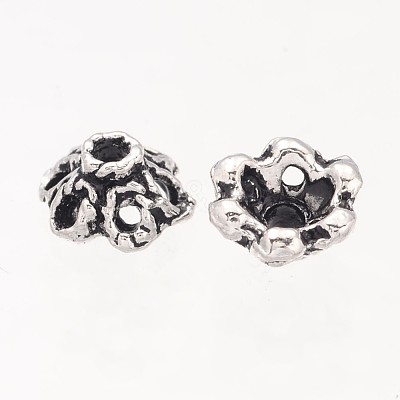 6-Petal Filigree Flower Tibetan Silver Bead Caps AA296-1
