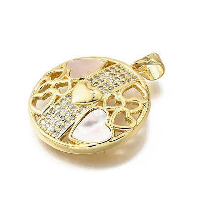 Brass Micro Pave Cubic Zirconia Shell Pendants KK-D328-16G-1