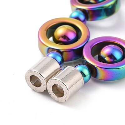Synthetic Hematite & Brass Column Beaded Necklace with Magnetic Clasps NJEW-G047-01D-1