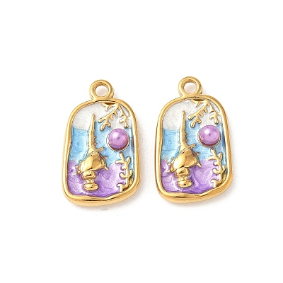304 Stainless Steel Enamel Shell Shape Pendants STAS-I346-05G-05-1