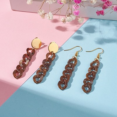 Chunky Acrylic Curb Chain Long Drop Earrings EJEW-JE04772-04-1