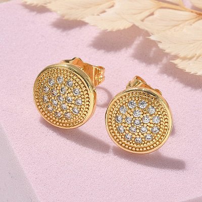 Brass Micro Pave Clear Cubic Zirconia Stud Earrings EJEW-D305-15G-1