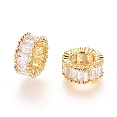 Brass Micro Pave Cubic Zirconia Rondelle European Beads ZIRC-G166-45G-1