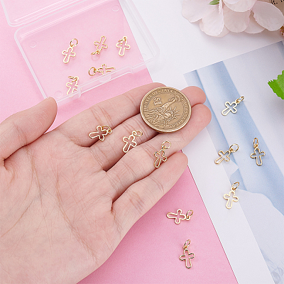 14Pcs Brass Tiny Cross Charms KK-LP0001-51-1