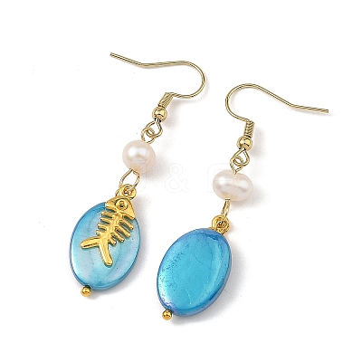 Ocean 304 Stainless Steel with AB Color Freshwater Shell Dangle Earrings EJEW-JE07382-1