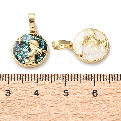 Brass Micro with Sythetic Opal Pendants KK-S048-07G-1
