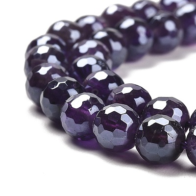 Electroplated Natural Amethyst Round Beads Strands G-L598-A05-01-1