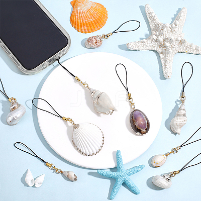15Pcs 15 Styles Electroplated Natural Mixed Shell Mobile Straps HJEW-ME00097-1