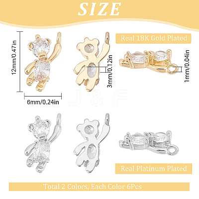 12Pcs 2 Style Brass Cubic Zirconia Charms KK-SC0003-24-1