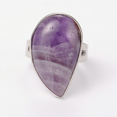 Adjustable Natural Amethyst & Platinum Brass Rings RJEW-N024-02G-1