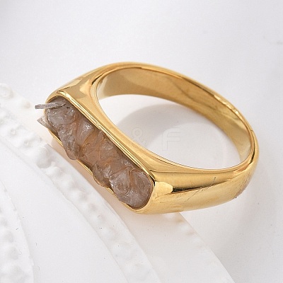 Rectangle Natural Quartz Crystal Chips Finger Rings RJEW-D303-02G-02-1