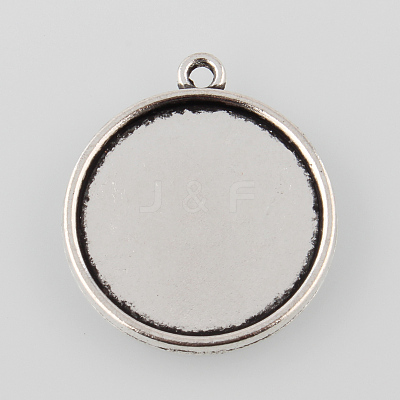 Tibetan Style Antique Silver Alloy Flat Round Pendant Cabochon Settings X-TIBEP-M022-44AS-1