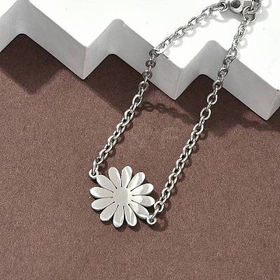 304 Stainless Steel Daisy Link Bracelets BJEW-F500-01P-1